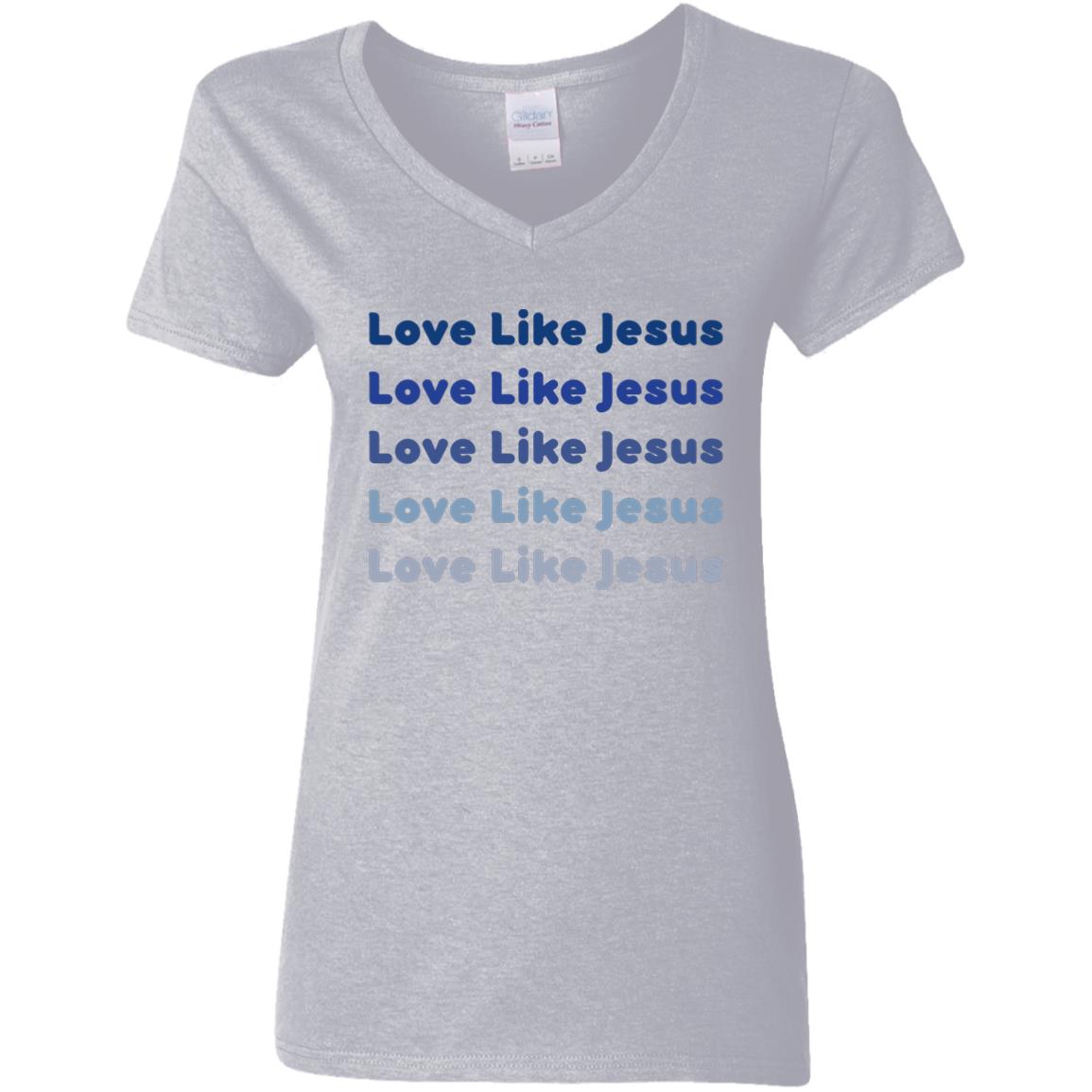 Ladies' V-Neck-Blue Love Like Jesus