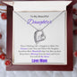 To My Beautiful Daughter--Love Mom--Purple Text-- Forever Necklace