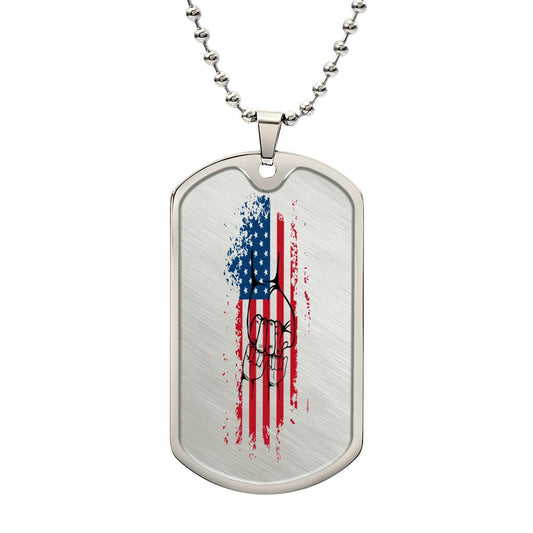 Fist Bump-Dad and Flag-Dog Tag Necklace