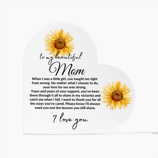 Heart Shaped Acrylic Plaque-To my Mom-Sunflower