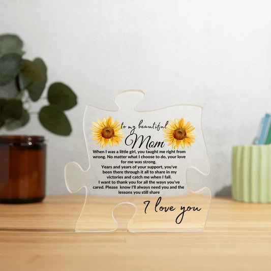 Puzzle Shape Puzzle Piece Acrylic-Beautiful mom-Sunflower