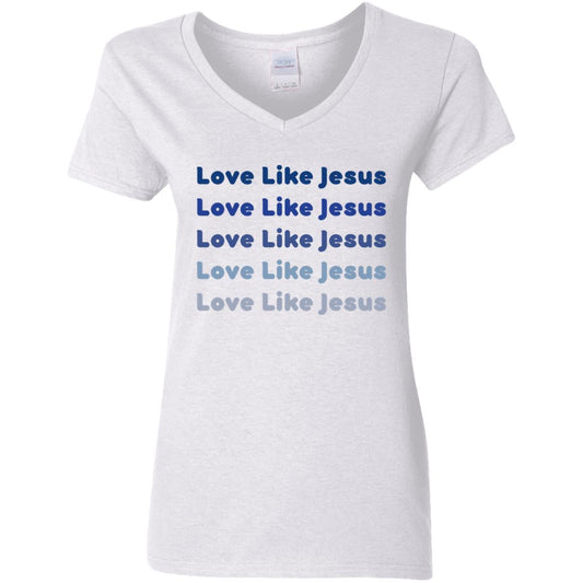 Ladies' V-Neck-Blue Love Like Jesus
