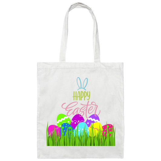 White Happy Easter--Canvas Tote Bag--Easter Basket