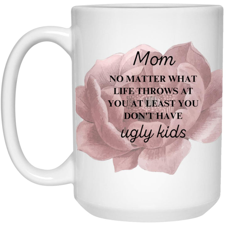 Pink Flower 15 oz. White Mug