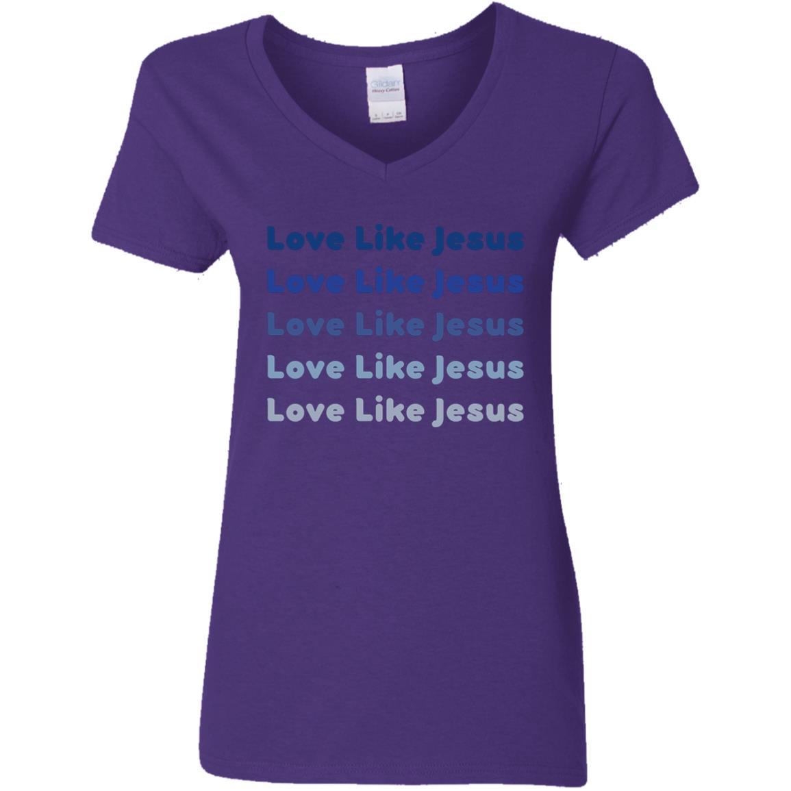 Ladies' V-Neck-Blue Love Like Jesus
