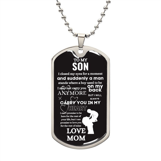 To My Son-Love Mom-Hearts--Dog Tag Necklace