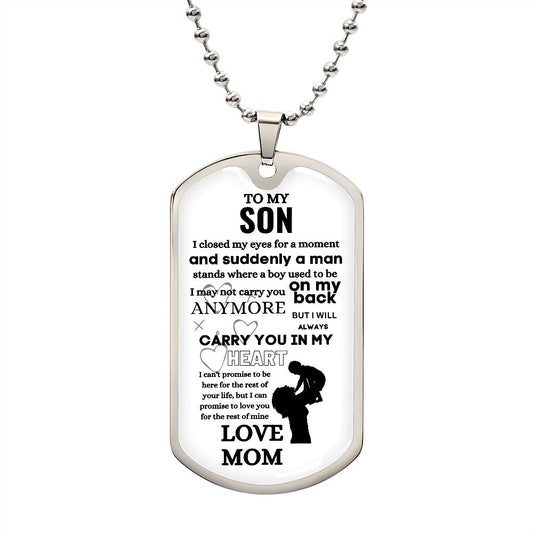 To My Son-Love Mom-White Lifting--Dog Tag Necklace