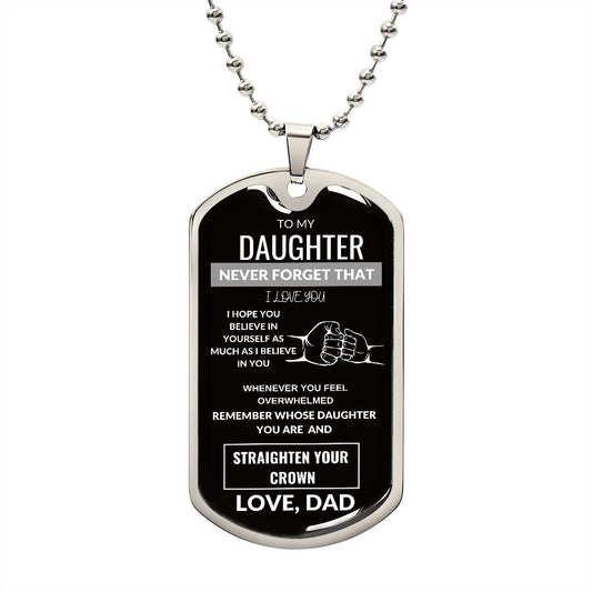 To My Daughter--Love Dad--Fist Bump Black--Dog Tag Necklace