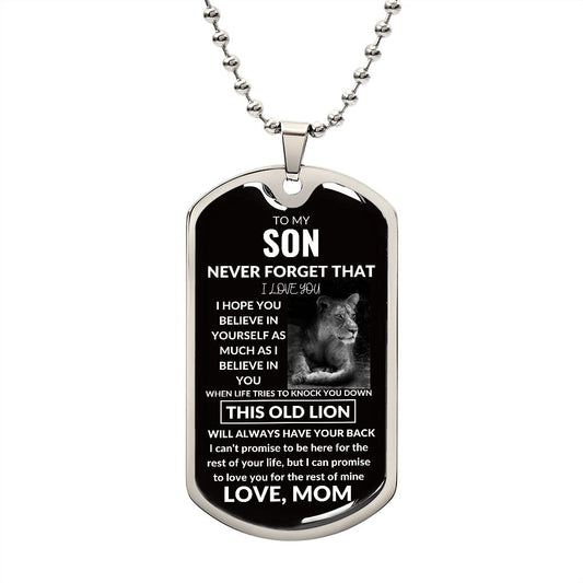 To My Son-Love Mom-Lioness--Dog Tag Necklace