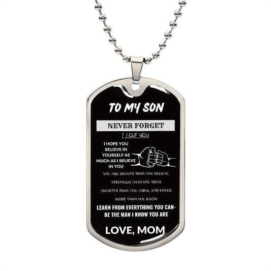 To My Son--Love Mom--Fist Bump--Dog Tag Necklace