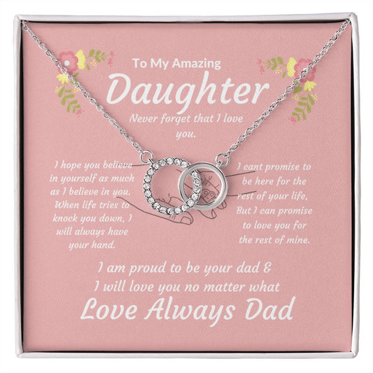 To My Amazing Daughter--Love Dad- Pink Holding Hands--Perfect Pair Necklace