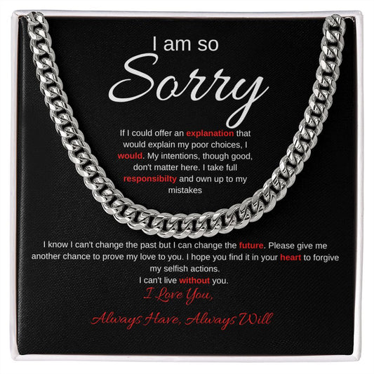 I Am So Sorry--Black/Red--Cuban Chain Necklace