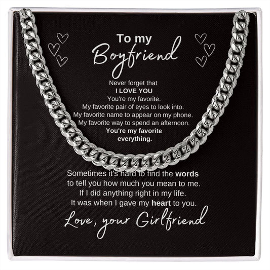 To my Boyfriend--Love Your Girlfriend--Black--Stainless Cuban Necklace