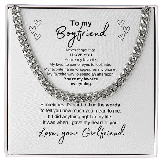 To My Boyfriend--Love Your Girlfriend--White--Stainless Cuban Necklace