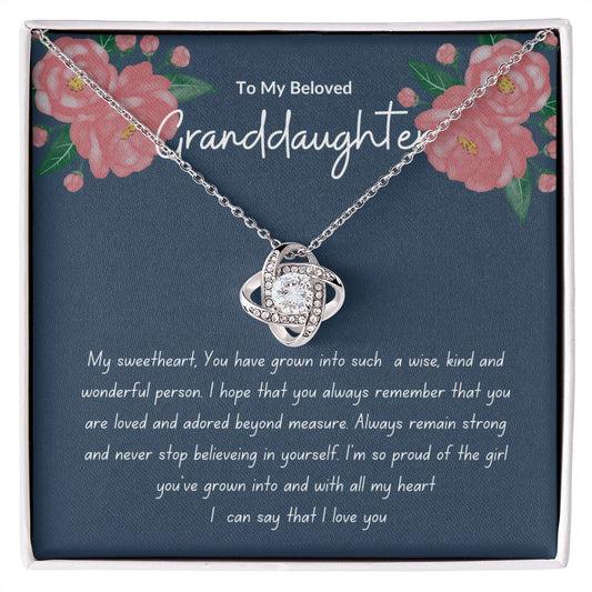 To My Beloved Granddaughter-Blue/Pink Flowers-Love Knot Necklace