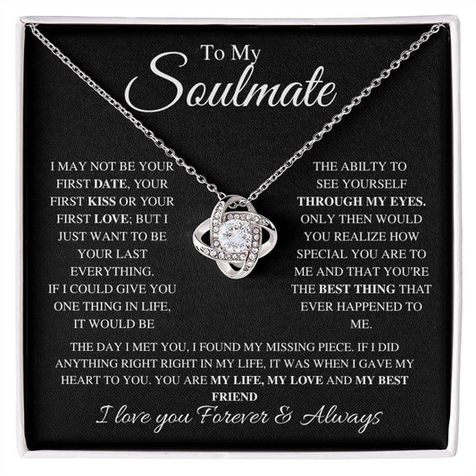 To My Soulmate-- Forever and Always--Black Long---Love Knot Necklace
