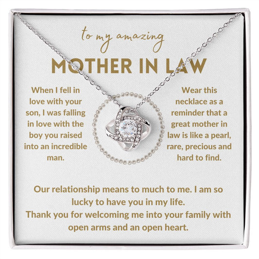 To My Amazing MIL --Gold Pearl--Love Knot Necklace
