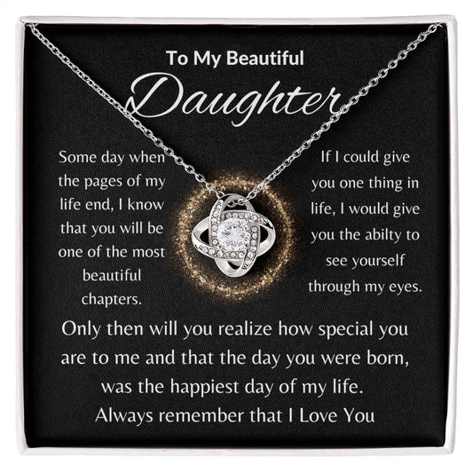 To My Beautiful Daughter--Bigger Gold Ring--Love Knot Necklace