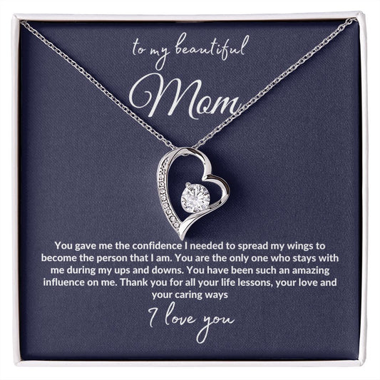 To My Beautiful Mom--I Love You--Blue--Forever Love Necklace