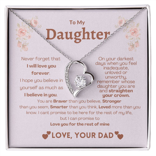 To My Daughter--Love Dad--Pink and Flowers-- Forever Love Necklace